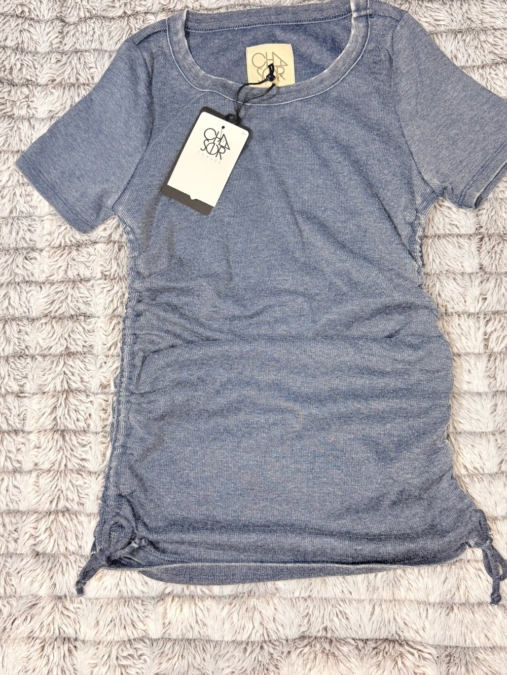 Chaser Short Sleeve Heathered Blue Tee with Side Ties